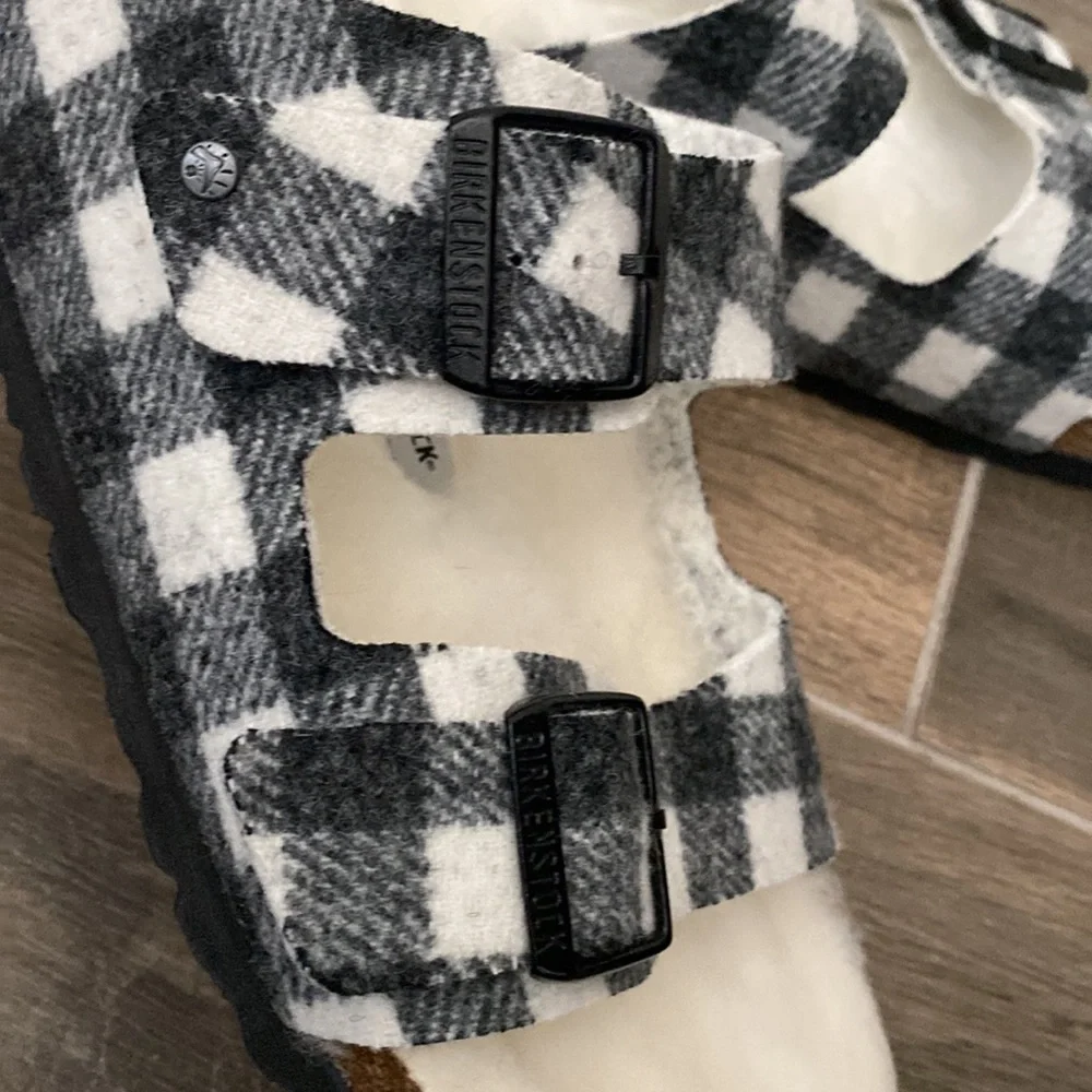 NEW Birkenstock Arizona Shearling Plaid Wool Slide Sandal Size 43 / 10